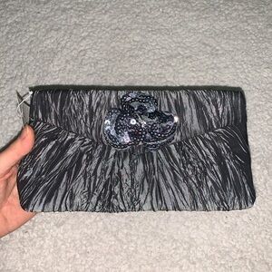 Pewter / Space Grey Crinkle Fabric Mini Clutch